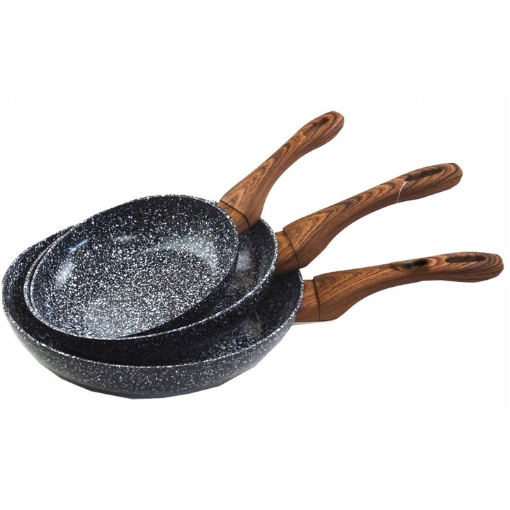 Zilner 3 részes márvány kerámia serpenyő készlet, fekete, átmérő 20x4.5cm, 24x5cm, 28x5.5cm