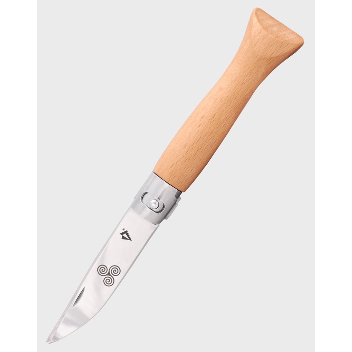 Cutit De Camping, Dominator Urban Combat, Triskelion, Lama Cu Profil Clip-Point Din Otel Inoxidabil, Maner Din Lemn De Fag, Blocare Lama Sistem Vibrolock, Lama Retractabila In Maner, Culoare Bronz Natural