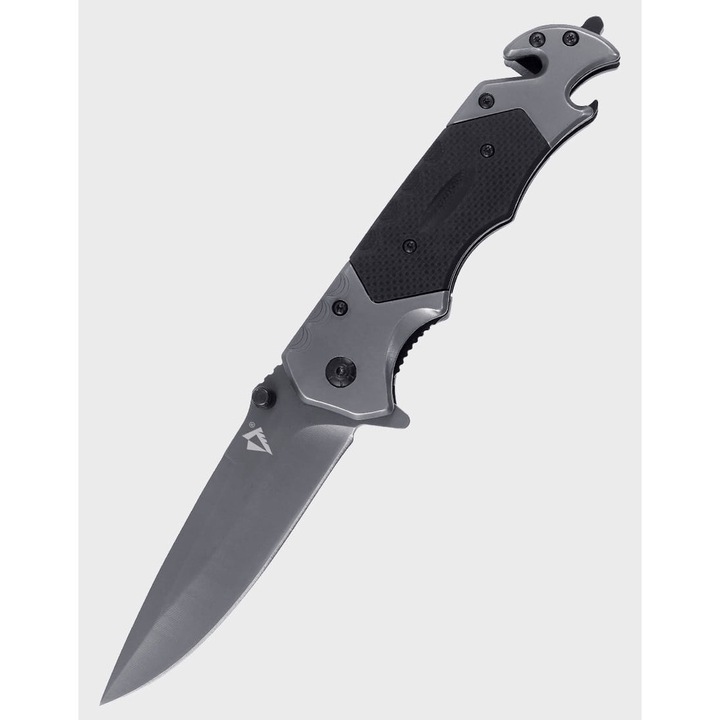 Cutit De Salvare, Dominator Urban Combat, 2-76, Lama Otel Inoxidabil 3Cr13, Blocare Liner Lock, Maner Placi Din Material Plastic, Spargator De Geamuri, Gri / Negru