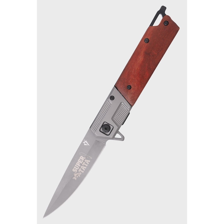 Cutit Pliabil, Dominator Urban Combat, Gr2-39Fish, Lama Drop Point, Blocare Liner Lock, Lama Otel Inoxidabil 3Cr13 Acoperit Cu Titan, Material Maner Otel Inoxidabil 3Cr13 Acoperit Cu Titan, Placaje Din Lemn, Gri, Lemn