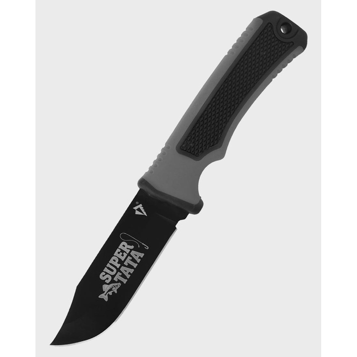 Cutit Tactic Cu Husa Si Gravura, Dominator Urban Combat, Gr2-37Fish, Lama Otel Inoxidabil 440 Cu Finisaj Negru Anti-Reflex, Maner Polimer, Teaca Polimer, Forma Lama Clip Point, Negru/Gri