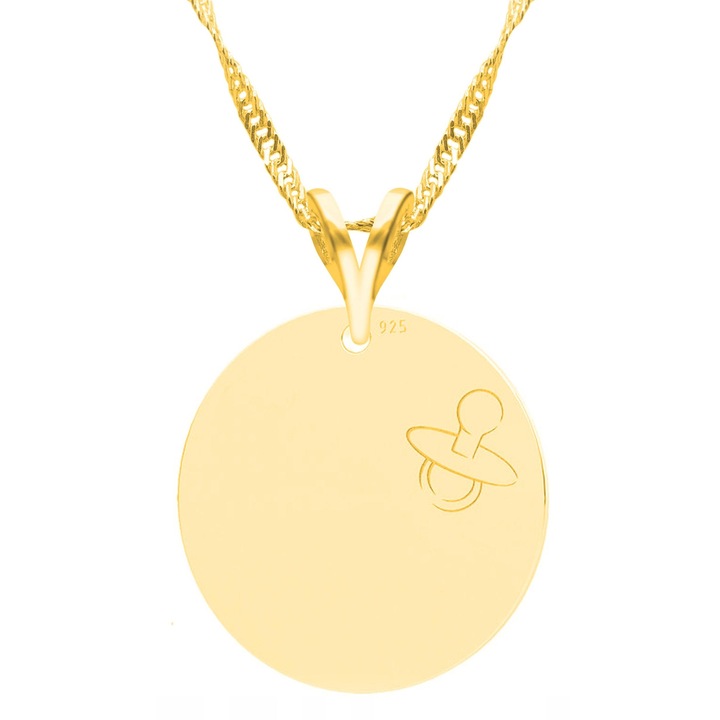 Colier, Larezo, Auriu, Fabricat Din Argint Cu Titlul 925, Farfurie Sucula Pentru Copil, Ideal Pentru Cadou, Ambalaj Elegant Inclus Calitate Superioara