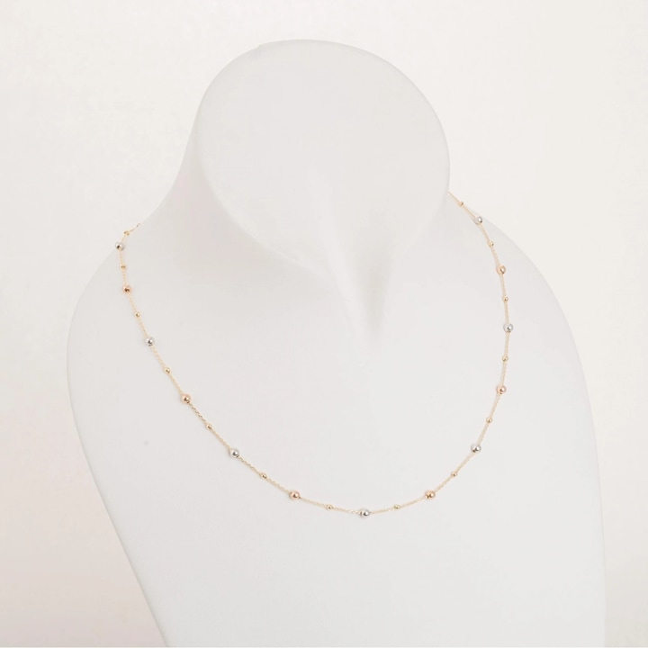 Colier din aur galben, alb, roz 14K cu bile colorate, 1.90g