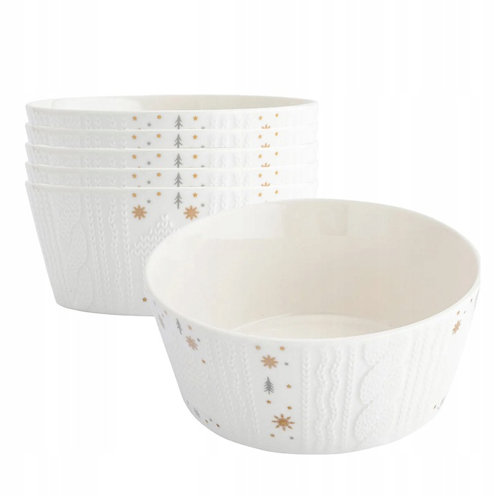 Set 6 boluri din portelan ALTOMDESIGN Zimowy Blask 14, 5 cm, 600ml, design de iarnă