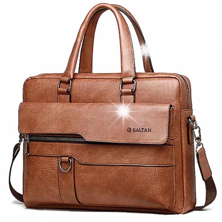 14" laptop táska, MINEXO, környezetbarát, barna, 38x29x10cm, levehető pánttal