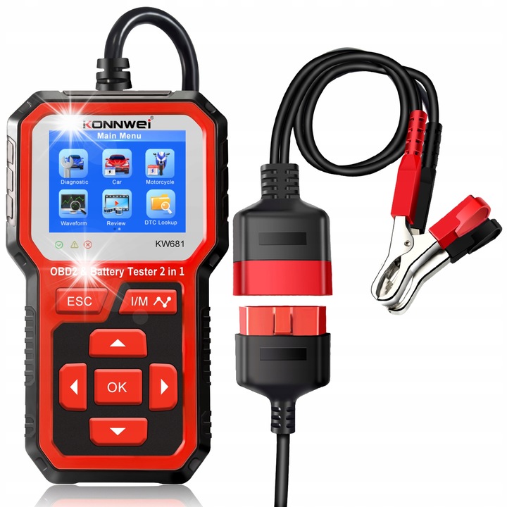 Тестер за автомобили Konnwei KW650, 6-12V, 30-220Ah, пълен комплект с кабели, калъф, сертификат, тъч писалка