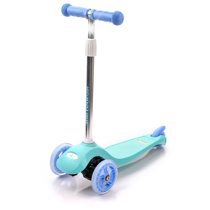Trotineta pentru copii Meteor Shift, 3 roti, albastru-mint, dimensiuni 36x13,5cm, inaltime 71cm