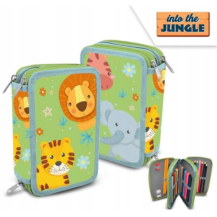 Kids Euroswan Into the Jungle tolltartó, 3 rekeszes, teljes felszereléssel, többszínű