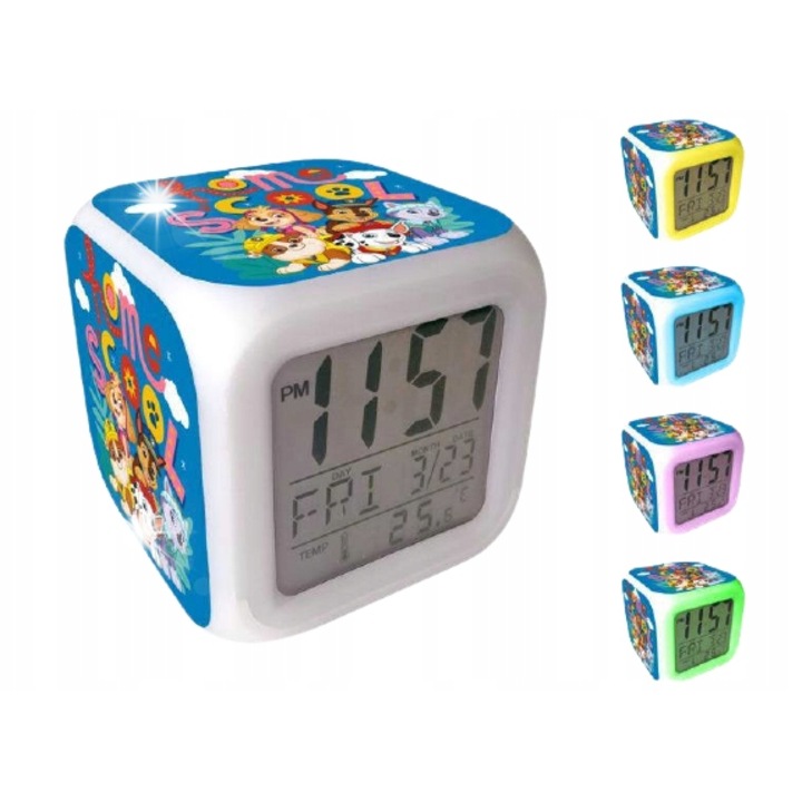 Ceas desteptator digital Kids Euroswan, PSI PATROL, 7 culori, functie alarma, 0,12 kg