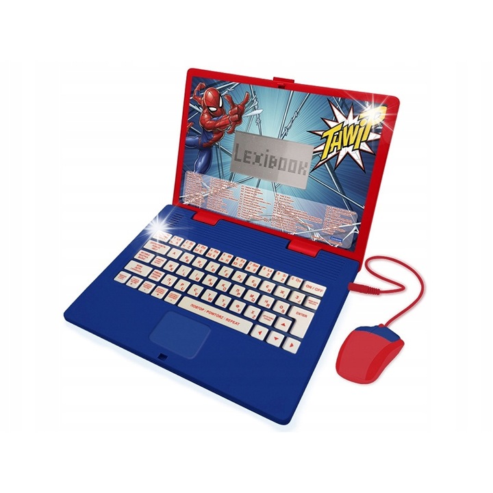 Laptop educational Spider-Man, Lexibook, 3 limbi, design ergonomic, 24x18x3,6cm, multicolor