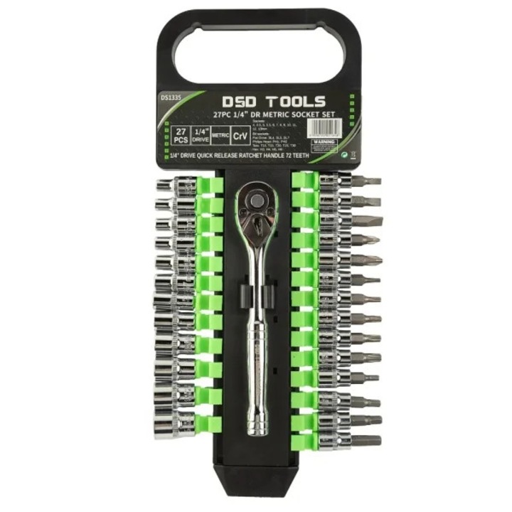Set 27 chei tubulare metrice 1/4", DSD Tools, lustruite, eliberare rapidă