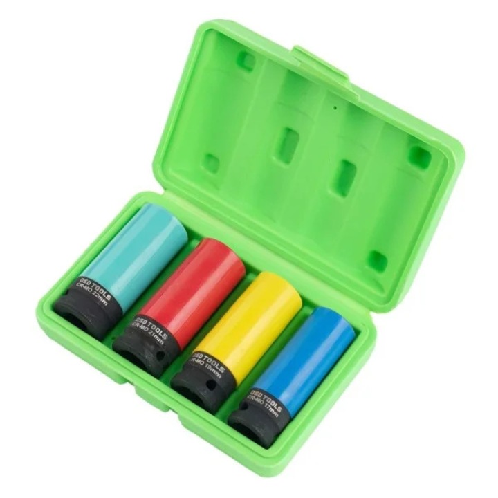 4buc patrat 1/2" set tub de inpact lungi cu pro roti