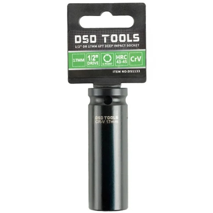 Cheie tubulara de impact adanca DSD Tools 1/2", 17mm, 6 laturi, lungime 76mm, finisaj fosfat negru