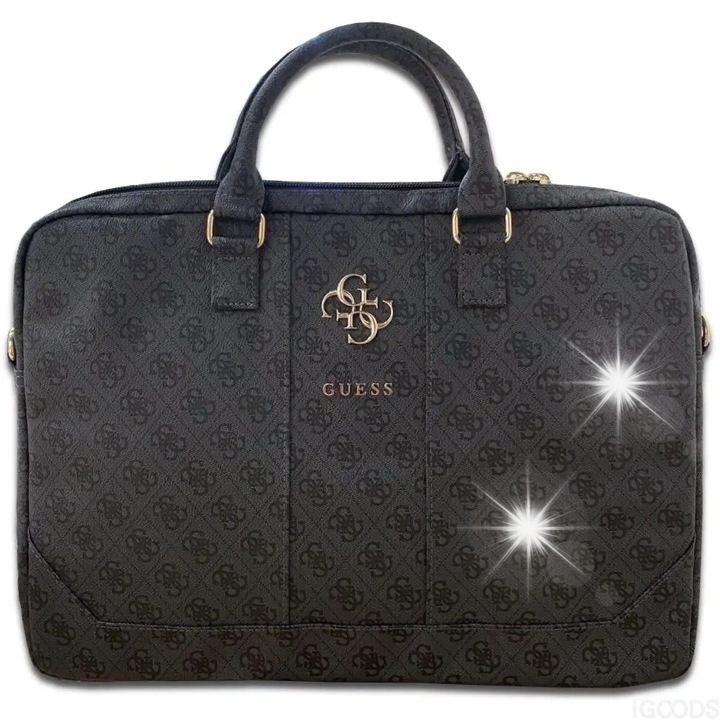 Guess 15" laptop táska, szürke, saffiano design, 4G logó, méretei 39x29,5x5cm