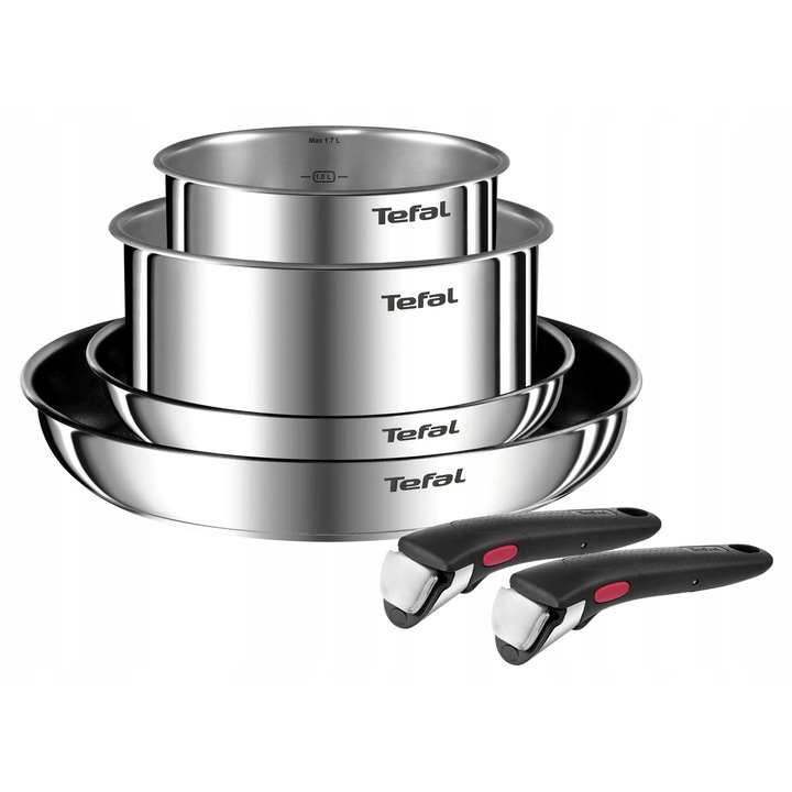 Комплект Tefal Ingenio Emotion, 6 части, подвижни дръжки, сребрист, инокс