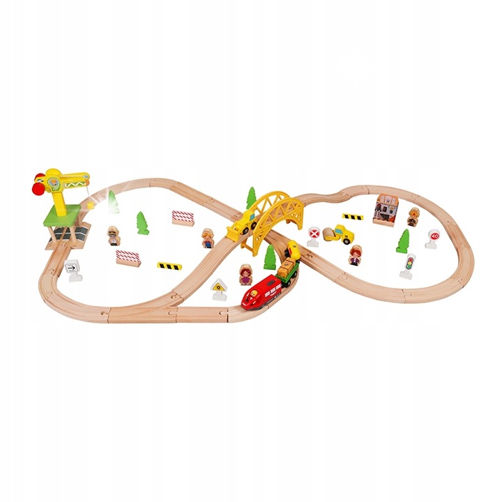 Set trenulete de jucarie, MINEXO, 70 elemente, cu sunete, din lemn, multicolor