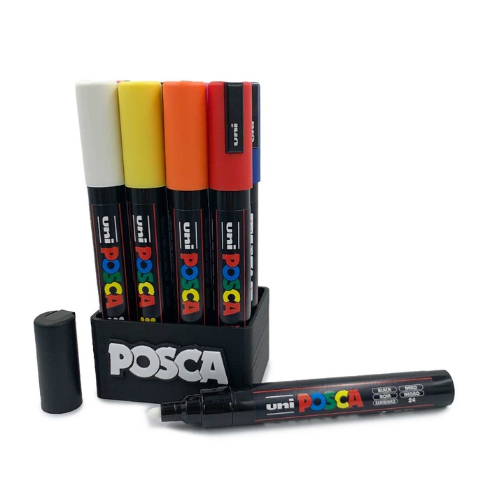 Комплект маркери Uni POSCA PC-5M 12 Цвята, среден връх 1.8-2.5мм, включен органайзер