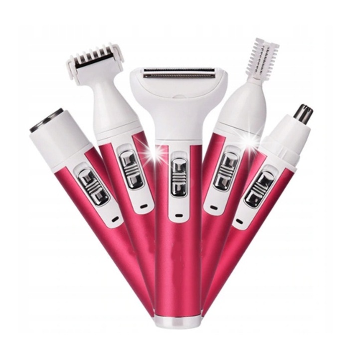 Aparat de tuns MINEXO, bikini, 5 in 1, pentru fata si corp, culoare alba, cu accesorii