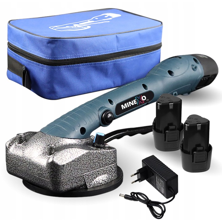 Ventuza vibranta pentru montarea placilor, MINEXO, 12V, 2 acumulatori, 320x125x125mm, set cu valiza de transport