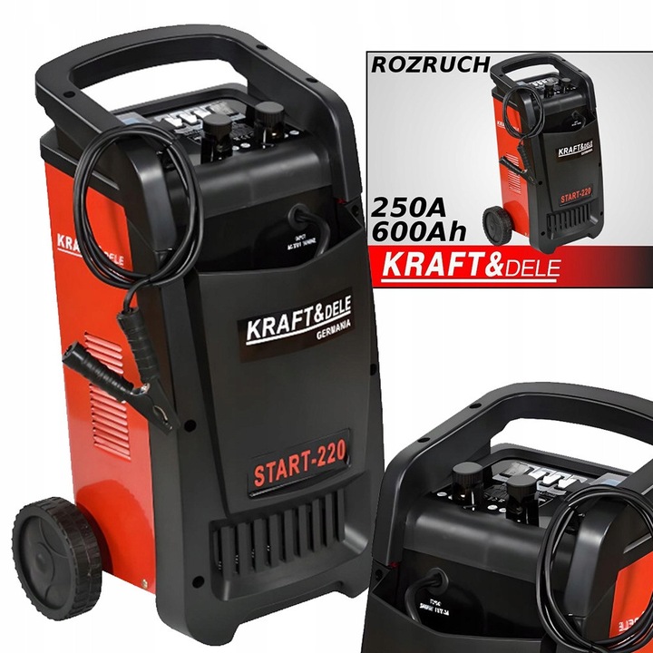 KD1902 autós akkumulátortöltő, 250A, 12/24V, ampermérővel, komplett készlet