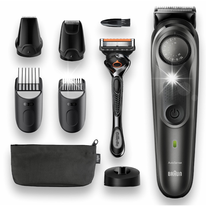 Aparat de tuns Braun Beard Trimmer 7, 39 lungimi, negru metalic, set cu 5 accesorii