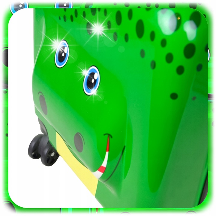 Детски куфар на колелца Pixel, крокодил, 4 колела на 360°, зелен, 45x34x25см