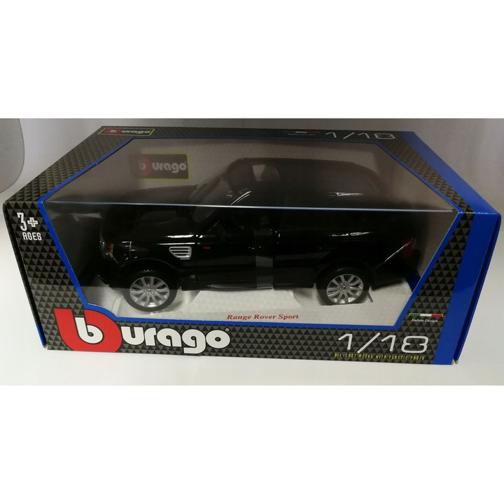 Mașină de colecție Bburago Range Rover Sport 1:18, metal și plastic, negru, 30x17, 5x12cm