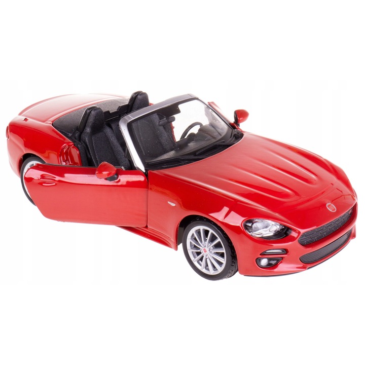 FIAT 124 SPIDER Bburago játékautó, 1:24 méretarány, metálpiros, méretek 16.5x8x5cm