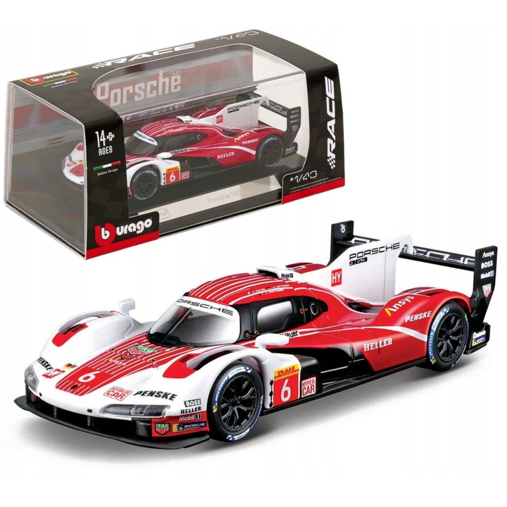 Porsche 963 #6, Bburago, model 1:43, reproduceri detaliate, metal, 14, 5x7x6, 5cm
