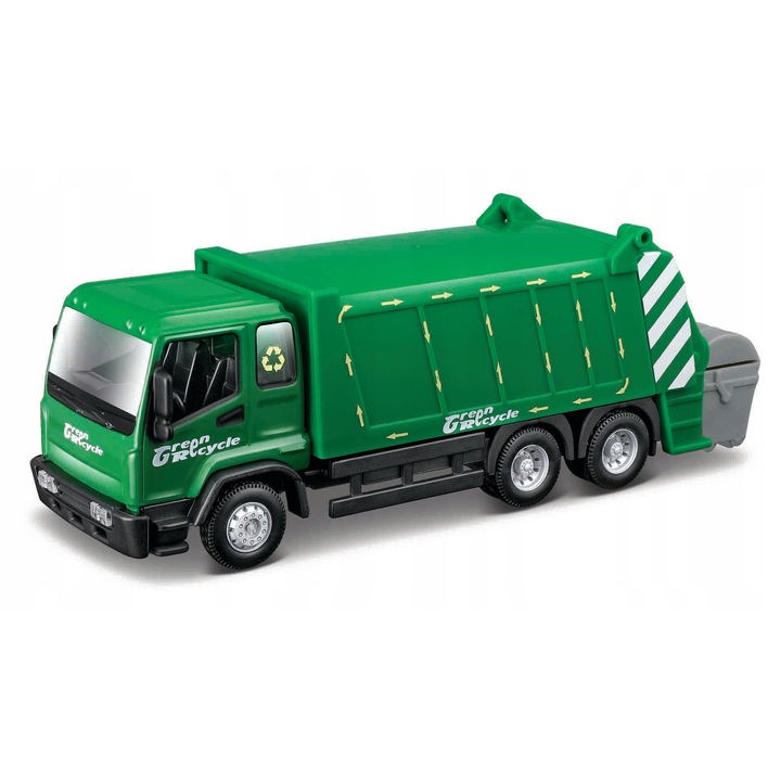 Masina de gunoi Bburago, metal, verde, 18 cm