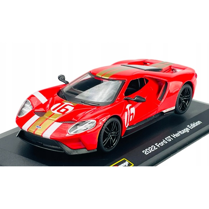 Masina de colectie Bburago Ford GT Heritage Edition 2022, scara 1:32, metal, rosie, 14cm