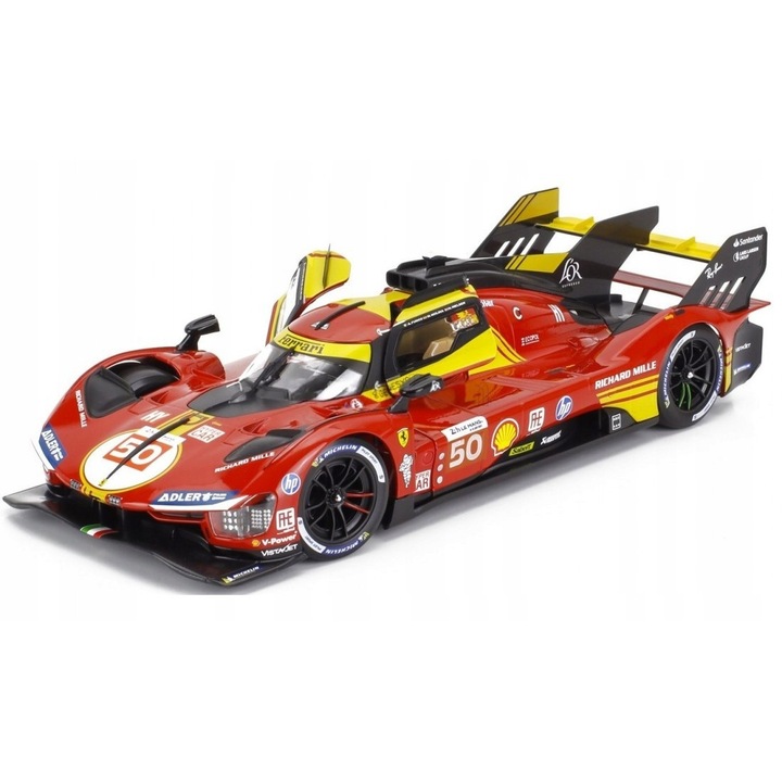 Ferrari 499P #50 Le Mans 2024 Bburago 1:18 fém játékautó, piros-sárga, 27cm