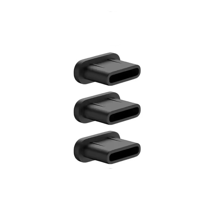 Dust Plug Type-C, Protectie Port Incarcare, Anti-Praf, Anti-Umiditate, Previne Deteriorarea, Compatibil cu Majoritatea Telefoanelor, Instalare Rapida, Design Discret, Durabil si Reutilizabil, 3 Buc, Negru