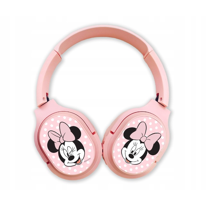 Casti wireless cu microfon, roz, design minimalist, bluetooth 5.0