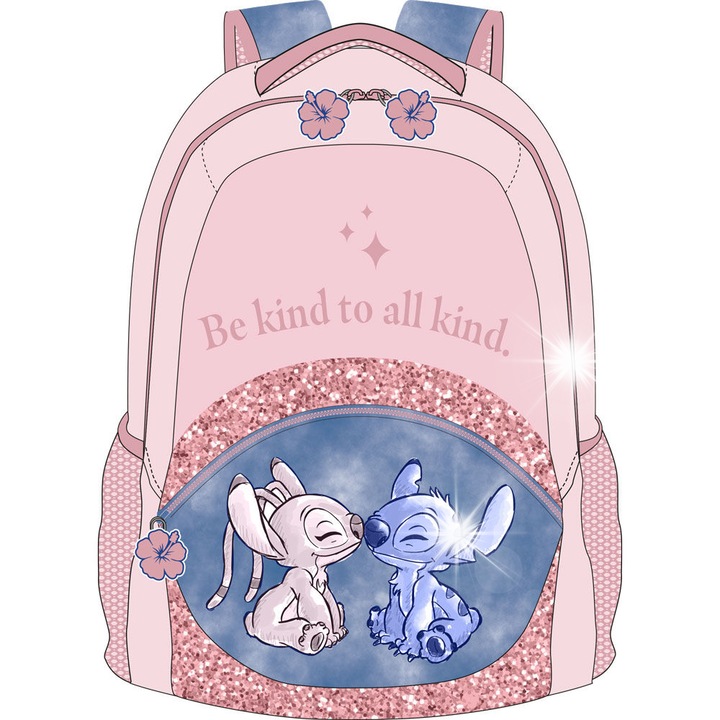 Ghiozdan Kids Euroswan Lilo si Stitch, 42cm, un compartiment, cu buzunar frontal