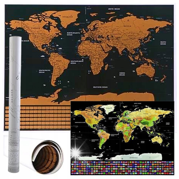 Harta de perete steaguri, Iso Trade, 82x59cm, negru si auriu, set complet