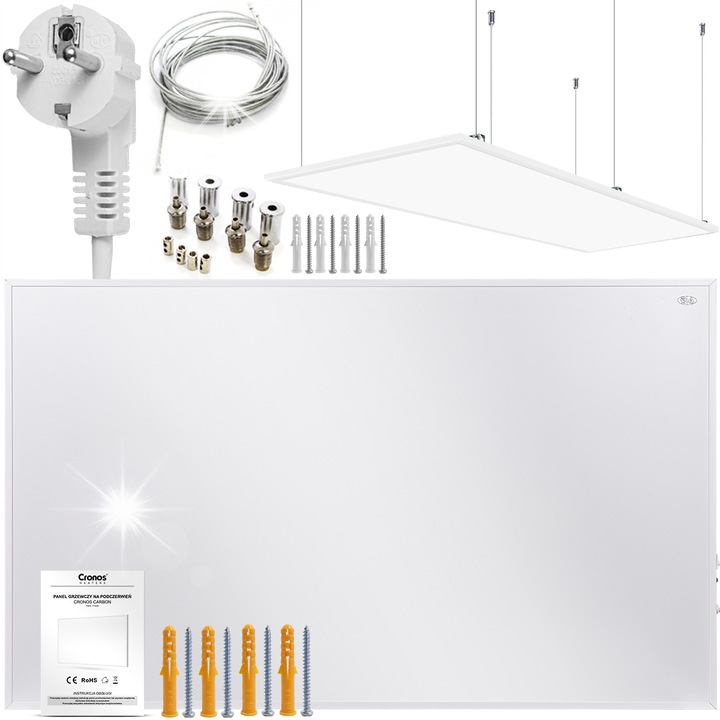 Panou radiant Cronos 1000W, alb, 120x60cm, pentru incalzire prin infrarosu, montare pe perete sau tavan
