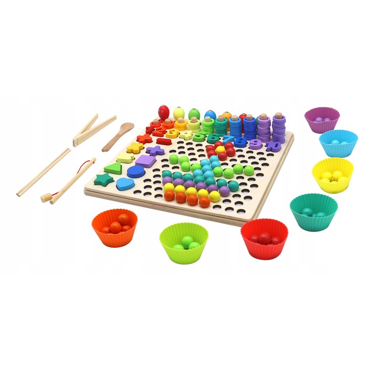 Oktató fa puzzle mágnesekkel, 30x30cm, motoros készségek fejlesztése, koncentrációs tréning