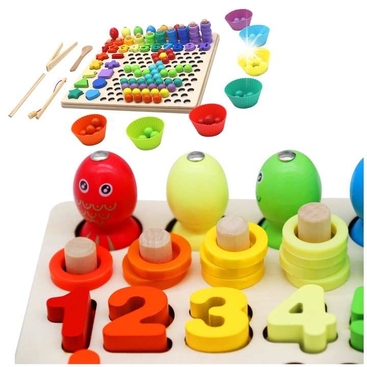 Puzzle educativ din lemn cu magneti, MINEXO, 30x30cm, dezvoltare abilitati motorii, antrenament concentrare