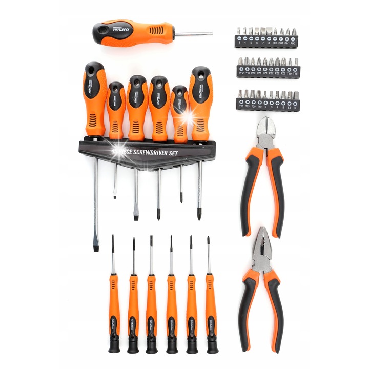 Комплект ръчни инструменти, 45 елемента, Kraft&Dele, от стомана, с пластмасова дръжка, противоплъзгаща