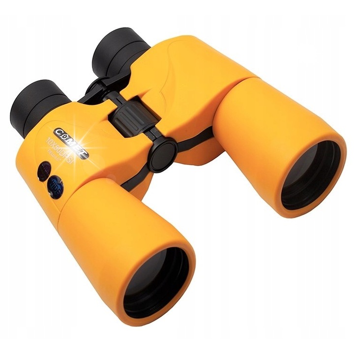 Binoclu COMET LR-071D 10x50, impermeabil, ocular 26mm, culoare galbena, set complet cu husa si accesorii