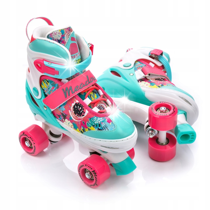 Role Meteor Meadow, 39-42, albastru-verde-alb, roti PU 54x32mm, ABEC-7