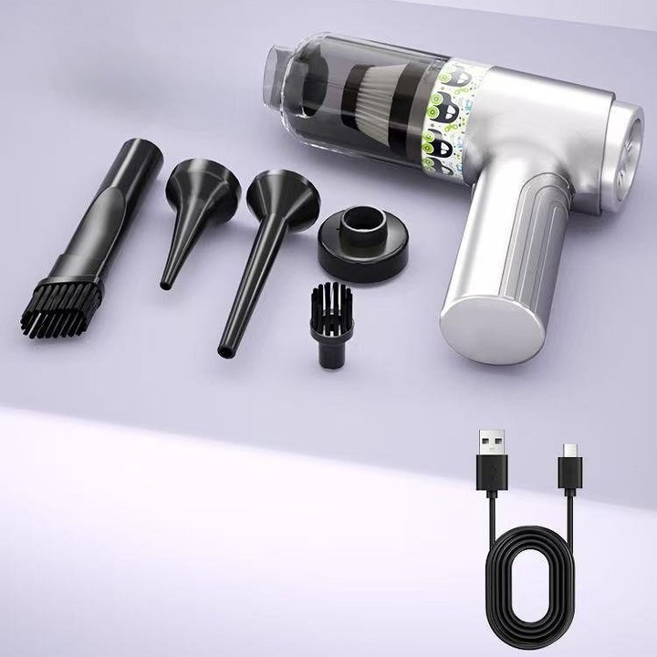 Aspirator auto fara fir, 120W, 5500Pa, set cu 5 duze, pentru curatare umeda si uscata