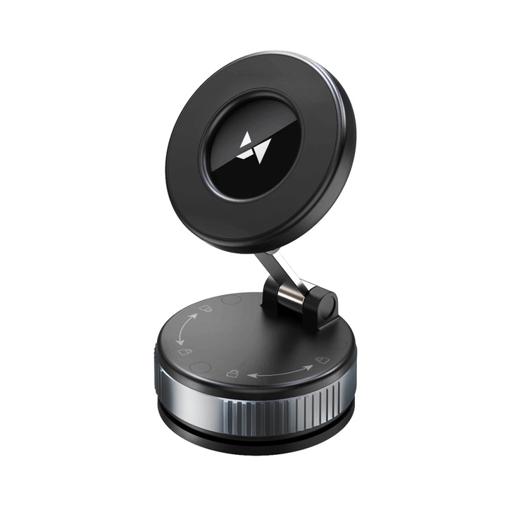 Suport auto Wozinsky WUSM-01, Windshield / Dashboard Mount, Compatibil MagSafe, Rotire 360 grade, Negru