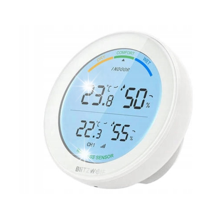 Statie meteorologica Wi-Fi, BlitzWolf, Alb, 90x90x21,1mm