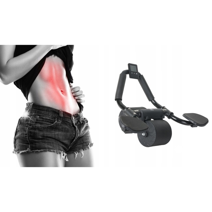 Rola fitness pentru antrenament abdominal, MINEXO, cu sistem de revenire automata, 48x36x24cm, 1,5kg, maxim 100kg