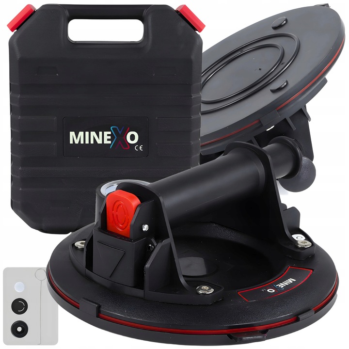 Ventuza 205mm, MINEXO, capacitate 120kg, manometru, negru, set complet