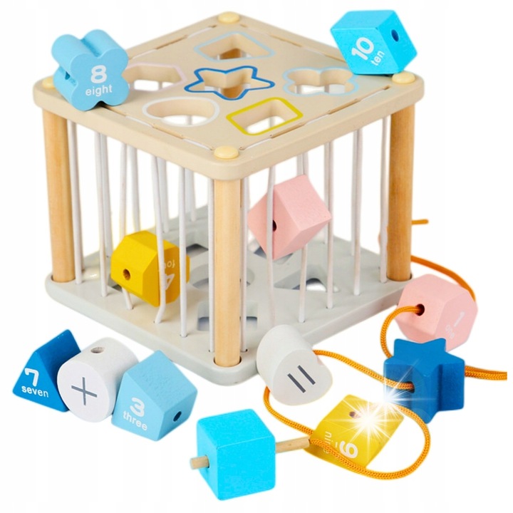 Дървен сортер за форми, MINEXO, 8 цветни блока, 15x15см