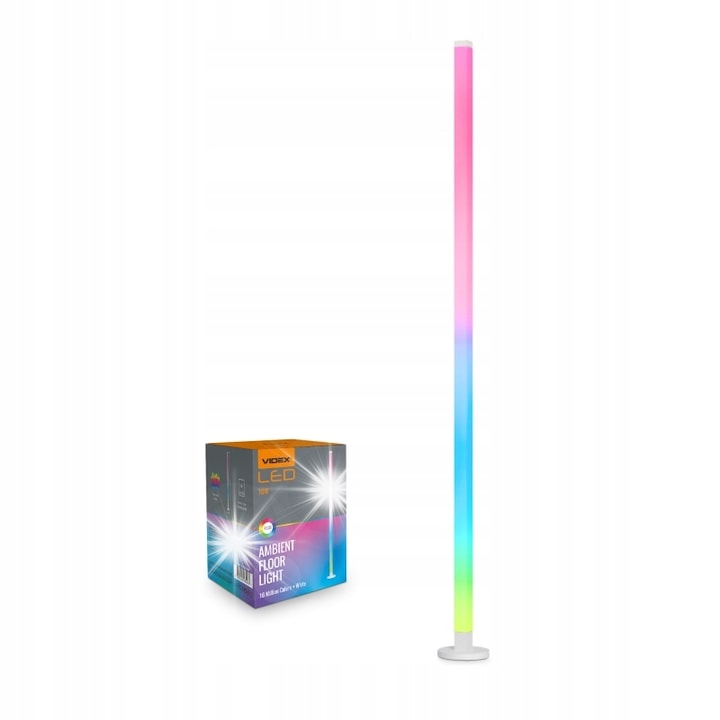 Lampa podea LED Videx RGB + Alb, 1,5m, 10W, 250Lm, Alb, 128x128mm