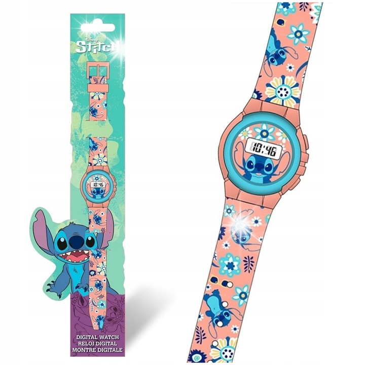 Детски дигитален часовник Kids Euroswan Stitch, 22x1.2x3.5см, дизайн с анимационен герой